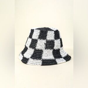 Fame Checkered Pattern Knit Bucket Hat